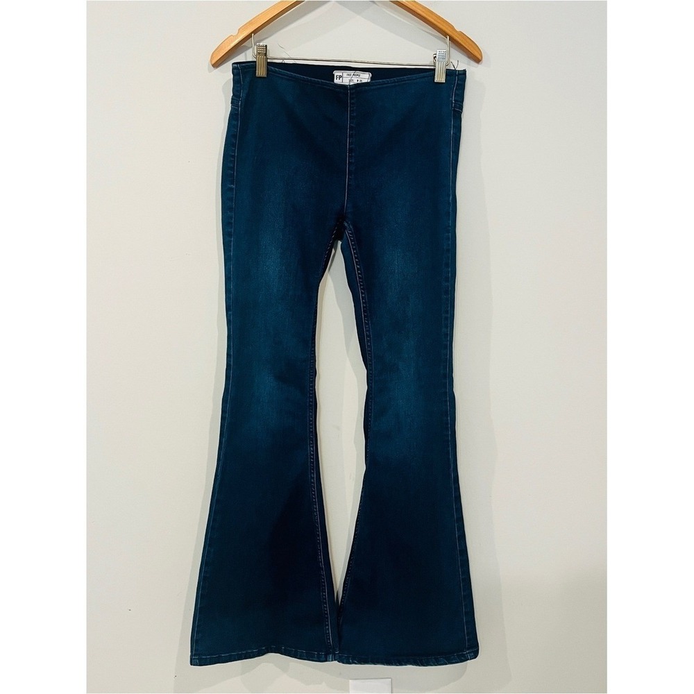 Free People Penny Pull On Flare Jeans Dark Wash 26 High Rise Bell Bottoms